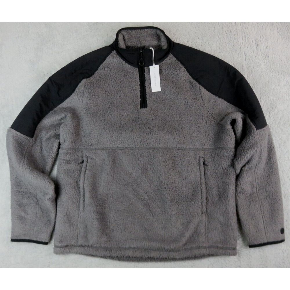 NEW Outerknown Skyline 1/4 Zip Popover Mens Size L Sherpa‎ Fleece Gray 1/2